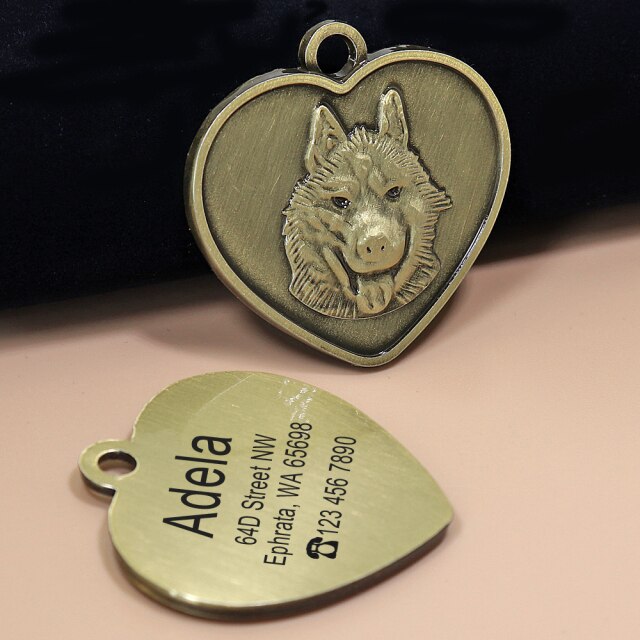 Placa de identificación para perros y gatos con grabado personalizado. Antipérdida, grabado gratis, colgante con forma de corazón.