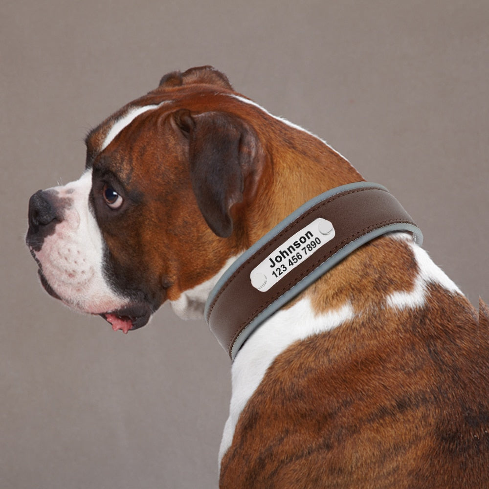 Collar de cuero personalizado para perro, correa ajustable para mascotas, caña para perros medianos y grandes, Pitbull, Bulldog, Bull Terrier