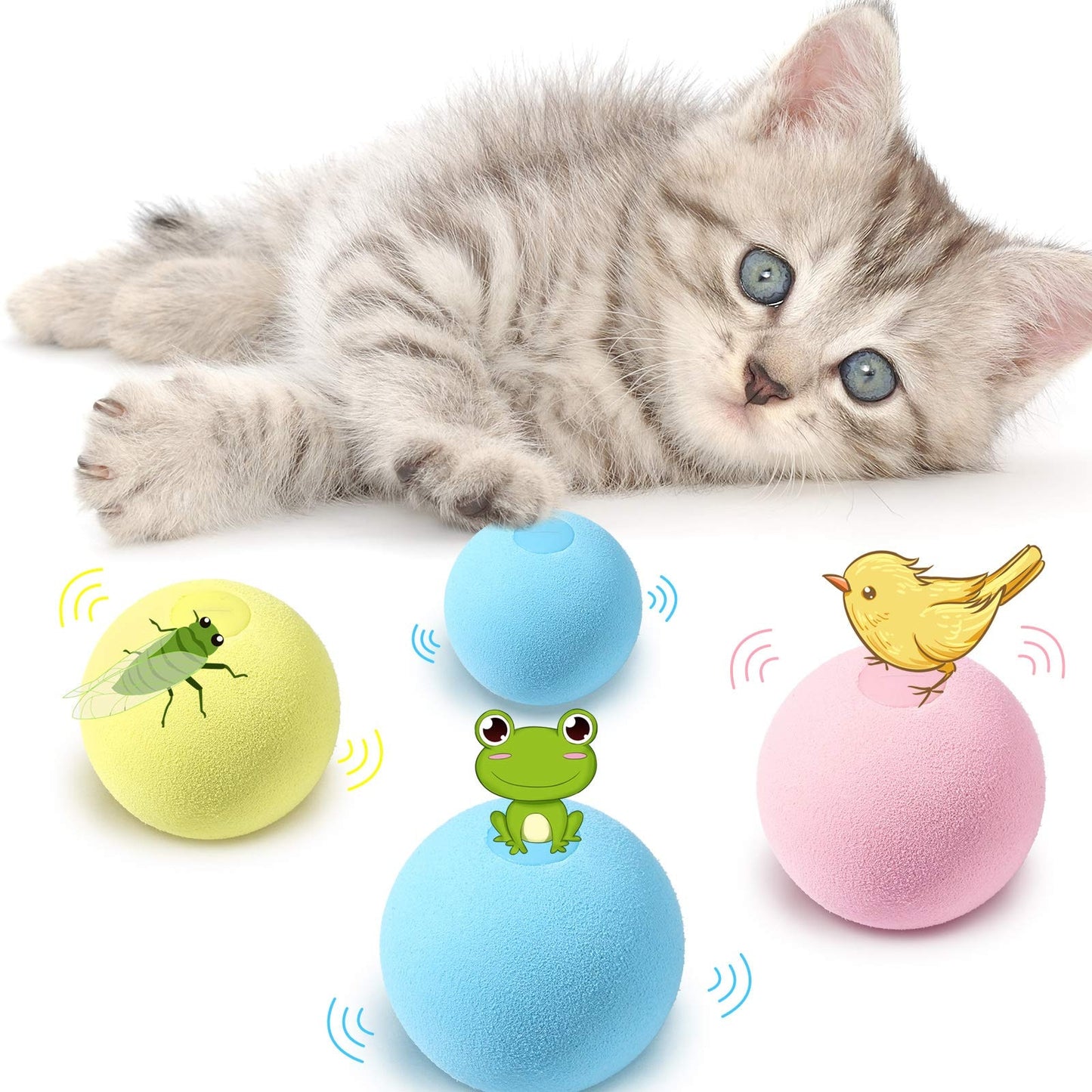 Pelota de juguete con sonido de simulación para gatos.  Juguete interactivo con hierba gatera.