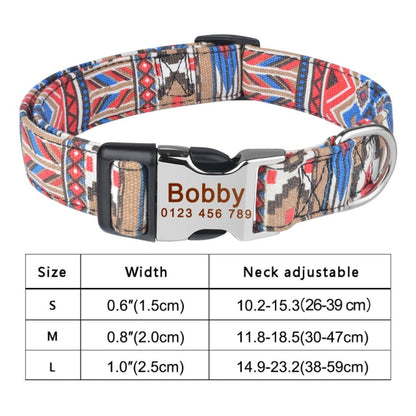 Collar de nailon ajustable y personalizado para perro. Etiqueta de Identificación y nombre grabado gratis.