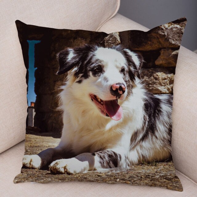 Funda de almohada con diseño de perro pastor australiano. Cubierta de cojín suave de felpa para decoración de sofá.