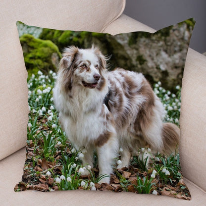 Funda de almohada con diseño de perro pastor australiano. Cubierta de cojín suave de felpa para decoración de sofá.