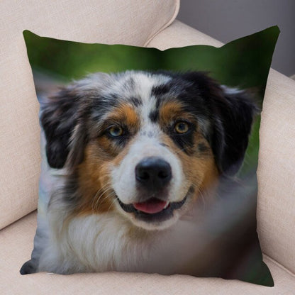 Funda de almohada con diseño de perro pastor australiano. Cubierta de cojín suave de felpa para decoración de sofá.