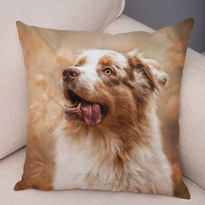 Funda de almohada con diseño de perro pastor australiano. Cubierta de cojín suave de felpa para decoración de sofá.