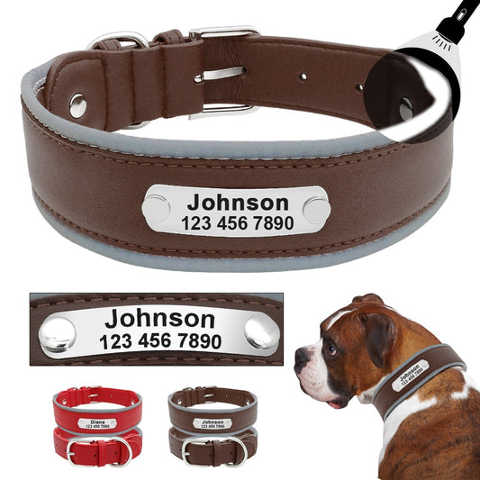 Collar de cuero personalizado para perro, correa ajustable para mascotas, caña para perros medianos y grandes, Pitbull, Bulldog, Bull Terrier