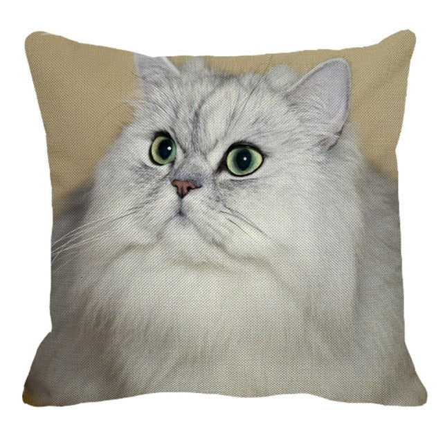 Funda de almohada de lino de gato persa, cubierta decorativa cuadrada para sofá, con patrón de animales.