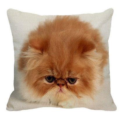Funda de almohada de lino de gato persa, cubierta decorativa cuadrada para sofá, con patrón de animales.